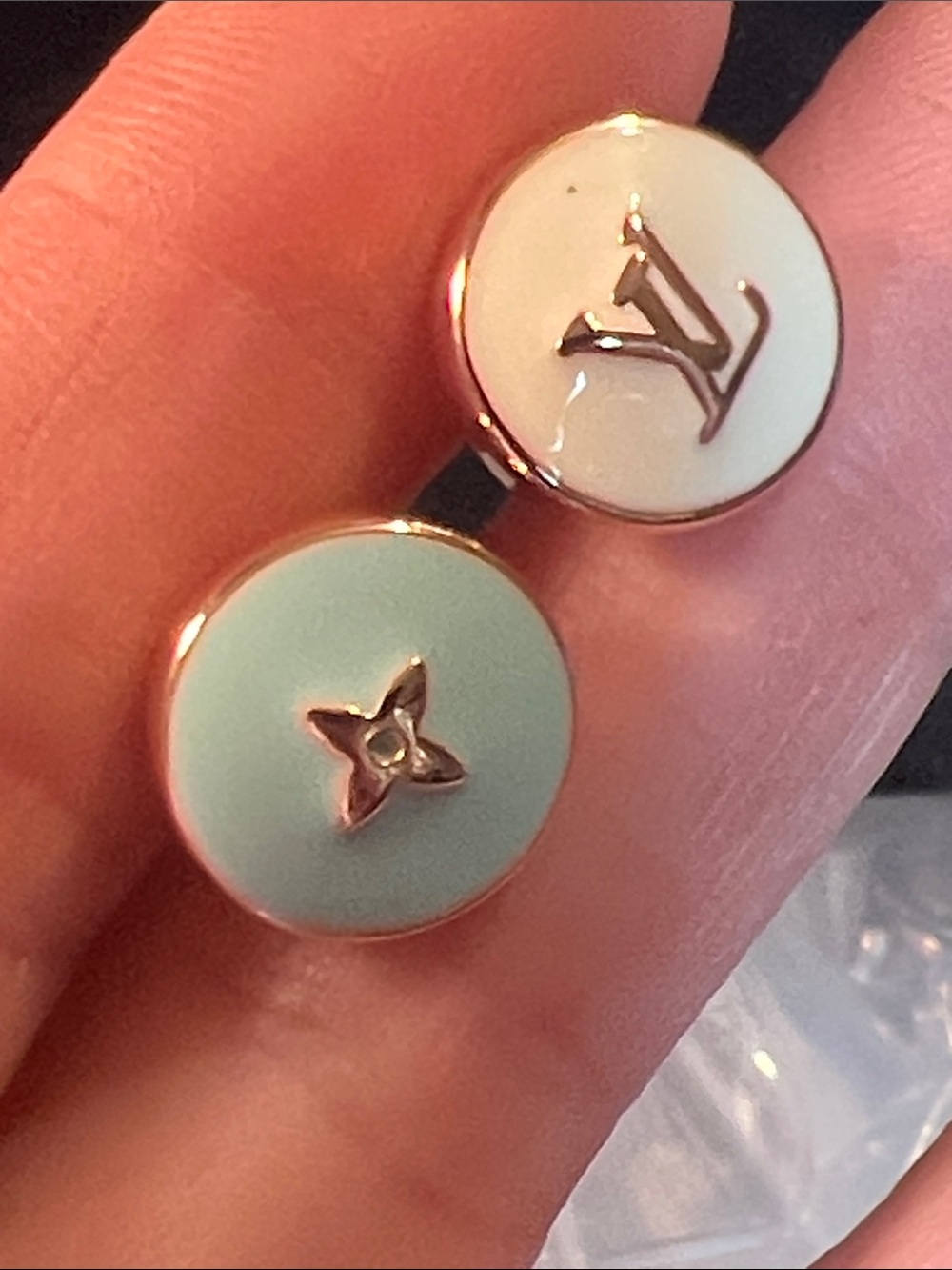 Two-Tone Enamel Stud Earrings in Mint Green & Cream